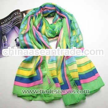 New arrival popular green spring paj ladies silk scarves