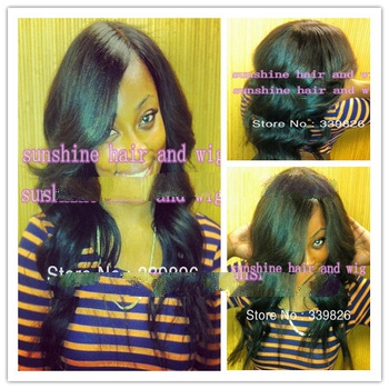 New charming 20inch jet black body wave peruvian hair full lace wig with side bangs with bleached kn