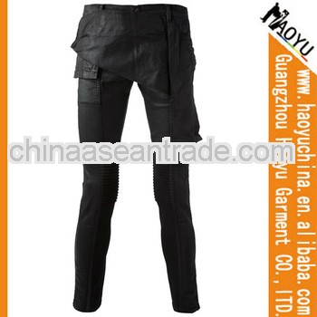 New designer black coated cotton blend skinny trouser (HYPU34)