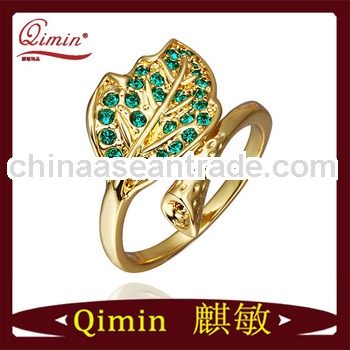 New product embed crystal leaf gold ring
