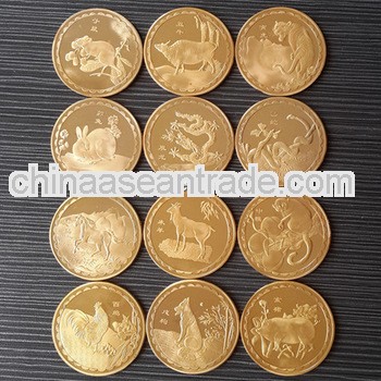 New promotion 12 Chinese Zodiac gold coin From China Manufacture
