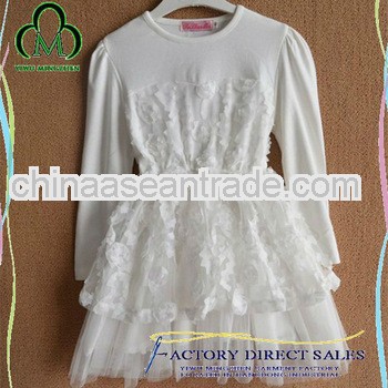 Newest Design rose flowers girls long sleeve dress with strap for aumtum