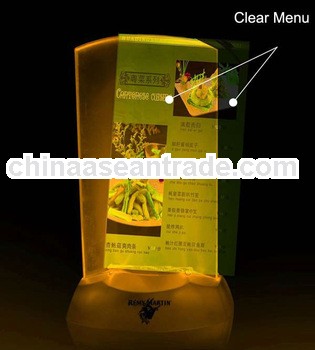 Newest acrylic colorful illuminated restaurant menu