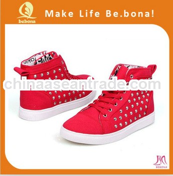 OEM red Cool fashion spikes shoes high top canvas shoes