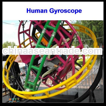 Outdoor playground ride three dimensional human gyroscope