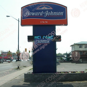 Outdoor upright metal pylon sign