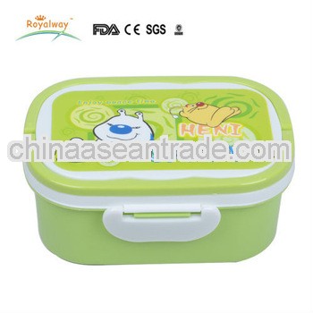 PP cartoon lovely double layer plastic locked kids lunch box with handle