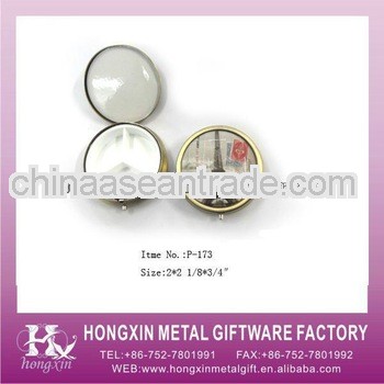 P-173 Three Cases Antique Brass Round Metal Pill Box With Lock