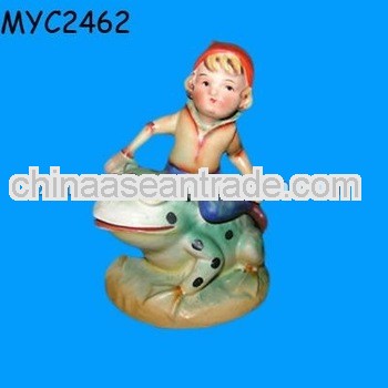 Pixie with frog figurine elf figurine