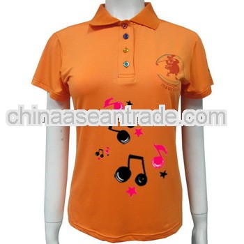 Plain Dyed emborider women stripe polo shirt