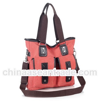 Plain grey Fashion canvas black leather hand bag