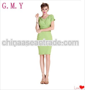 Pleated V neck fashion dress Wholesale bandage business dress