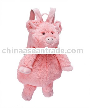 Plush soft pink bright colored piggy backpack for girl