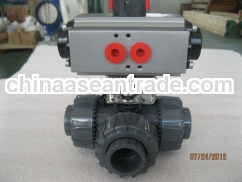 Pneumatic operated plastic 3 way upvc ball valve