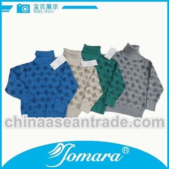 Print pattern long sleeve warm boys wool high collar sweater