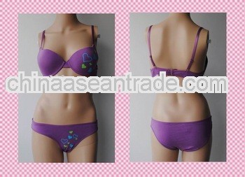 Purple Cotton Bra Set with Sweet Love Printing