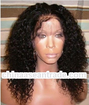 Qingdao high quality wholesale price 16" #1B kinky curl virgin brazilian hair full lace wig