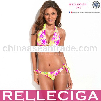 RELLECIGA Sun-Loving High Contrast Floral Print Hot Girl Sexy Triangle Bikini Top and Bottom