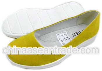 ROGE-1005 women flat casual shoes with colorful suede upper and white PU injection sole