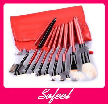 Red design synthetic hair cosmetic brush kits