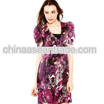 Refined Peacock Flower One-Piece Dress Violet