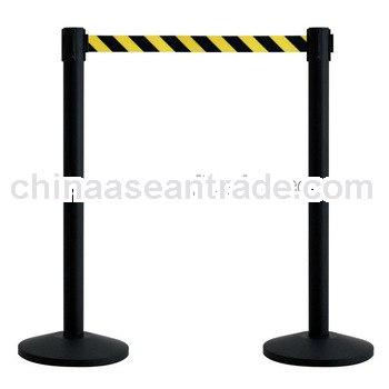 Retractable double aluminum post barrier with black strap