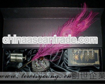 Rose red peocack feather pen gift for girl