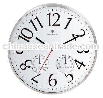 Round 14 inch Radio controlled aluminium metal wall clock(M2814X-TH-RC)