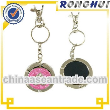 Round diamond novelty portable purse bag hanger keychain