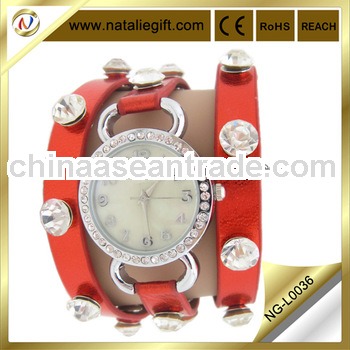 Royal fashion leather wrap watch,ladies wristband stud watch