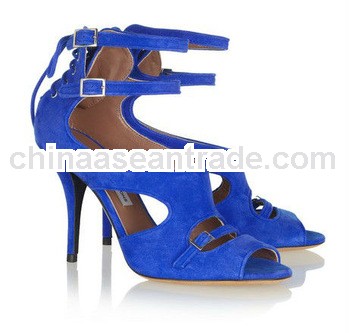 Royalblue Women Velvet Flock High Heel Sandals 2014 New Design Sex Women High Heel Buckle Strap Holl