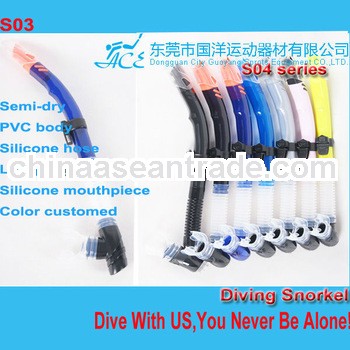 S03 Semi-dry spearfishing and diving snorkel,professional china snorkelling set