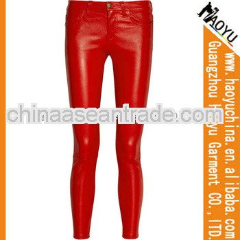Slim fitting faux leather pants women cheap wholesale women red leather pants (HYPU204)