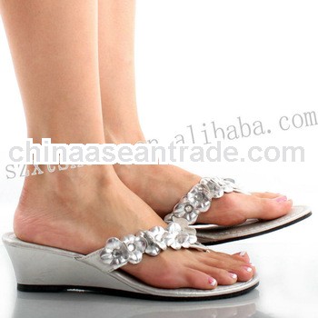 Sliver Open Toe Thong Slip On Sandal Womens Wedge Low Mid Heel Shoes women fashion sandal