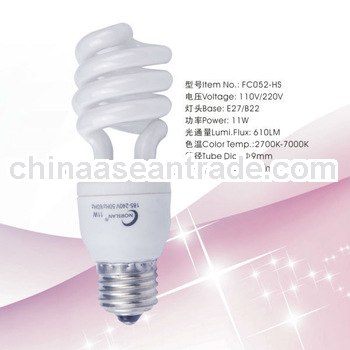 South Amercia hot sale!!!t4 E27 ISO9001 half spiral save energy