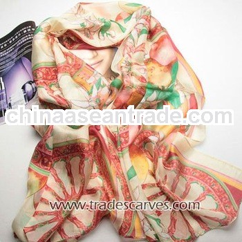 Spinning paj silk latest floral long beautiful hip scarf