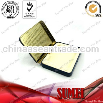 Square small metal hinged tin box