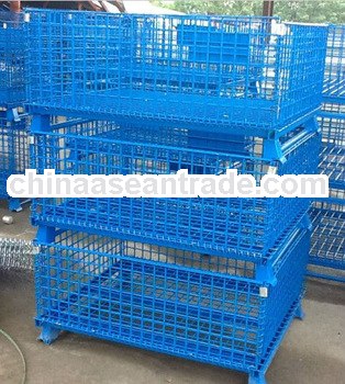 Stacked 3 layers blue color metal warehouse crates