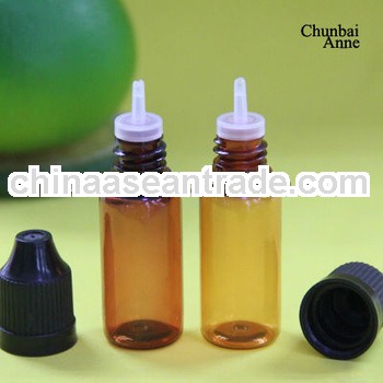 Stock now! vapor juice amber pet 10ml bottle plastic dropper child proof long tip