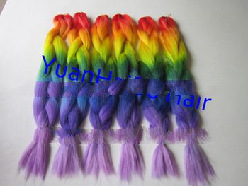 Stocks! factory wholesale cheap price 20inch hot rainbow color ombre kanekalon jumbo braid hair