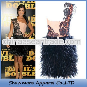 Style Number A168 Pink Top With Black Lace And Black Feather Bandage Skirt Dress Party Prom Cocktail