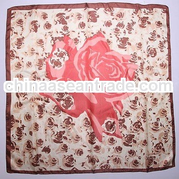 Stylish Fashion Red Silk Printed Rose Pattern Scarf