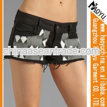 Summer latest fashion casual women shorts black and white geometric pattern print denim jeans shorts