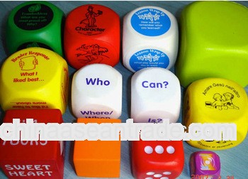 Various colored PU dice toys with various sizes