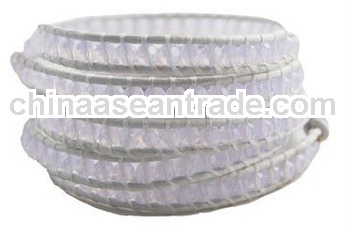 Violet Opal Friendship Wrap Bracelets on White Leather