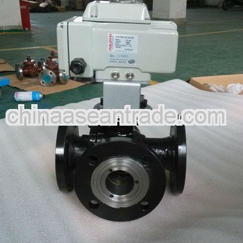 WCB carbon steel flanged 3way electric ball valve for water