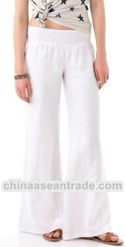 White Breezy Plain Linen Long Pant HSP8043