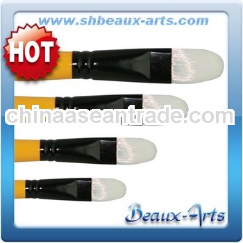 White Synthetic Oval Brush with Long,yellow lacquered handle