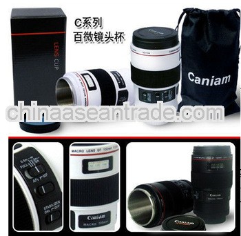 White camera lens mug lens cup for promtion with stainless steel