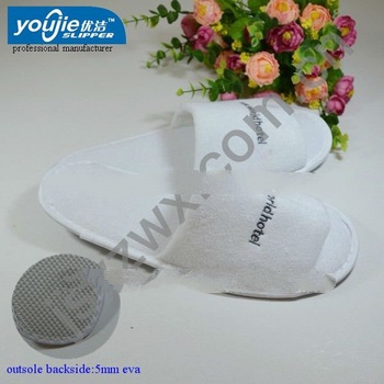White open toe disposable hotel velour sandal slipper